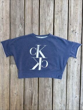 CALVIN KLEIN | Denim Blue Y2K Athleisure Gym Cropped Logo Sweatshirt | Size XS